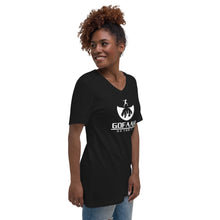 Load image into Gallery viewer, GOFAAH White Logo - Black Unisex Short Sleeve V-Neck T-Shirt
