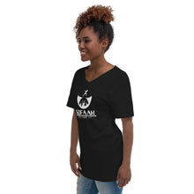 Load image into Gallery viewer, GOFAAH White Logo - Black Unisex Short Sleeve V-Neck T-Shirt

