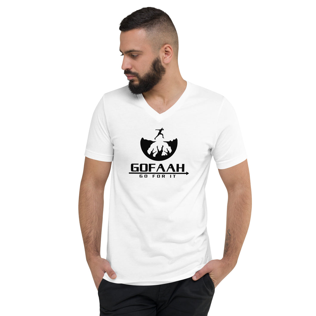 GOFAAH Black Logo White Unisex Short Sleeve V-Neck T-Shirt