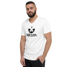 Load image into Gallery viewer, GOFAAH Black Logo White Unisex Short Sleeve V-Neck T-Shirt
