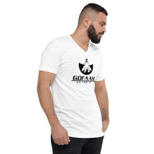 Load image into Gallery viewer, GOFAAH Black Logo White Unisex Short Sleeve V-Neck T-Shirt
